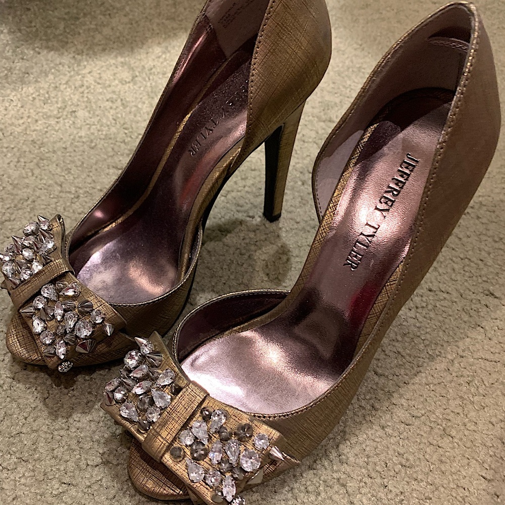 Bronze High Heels by Jeffrey Tyler w/ Crystal Bow